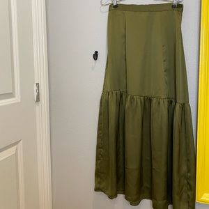 TOPSHOP Army Green Maxi Skirt Satin